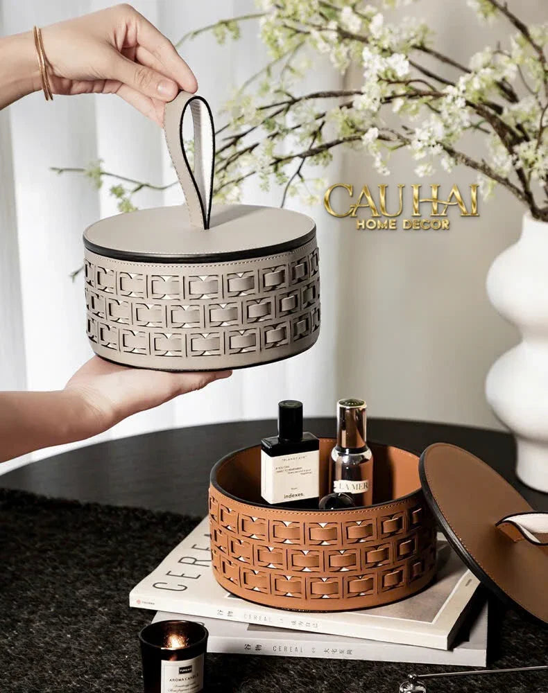 Maison Couture - Hộp Lưu Trữ Boîte à Boîte de Rangement Ronde Cognac D20-HỘP TRANG SỨC-CẬU HAI HOME DECOR