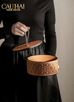 Maison Couture - Hộp Lưu Trữ Boîte à Boîte de Rangement Ronde Cognac D20-HỘP TRANG SỨC-CẬU HAI HOME DECOR