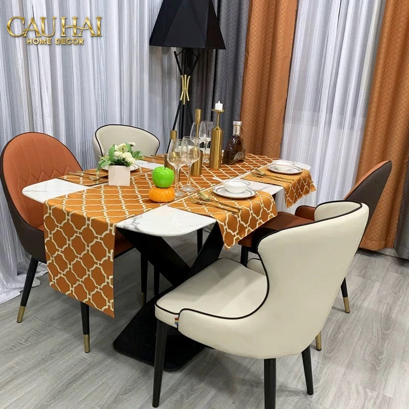 Maison Couture - Khăn Trải Bàn Lụa Treillis Doré Orange Fauve Silk Table Runner 2m4 - CẬU HAI HOME DECOR