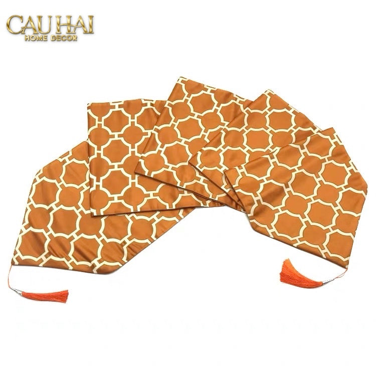 Maison Couture - Khăn Trải Bàn Lụa Treillis Doré Orange Fauve Silk Table Runner 2m4 - CẬU HAI HOME DECOR