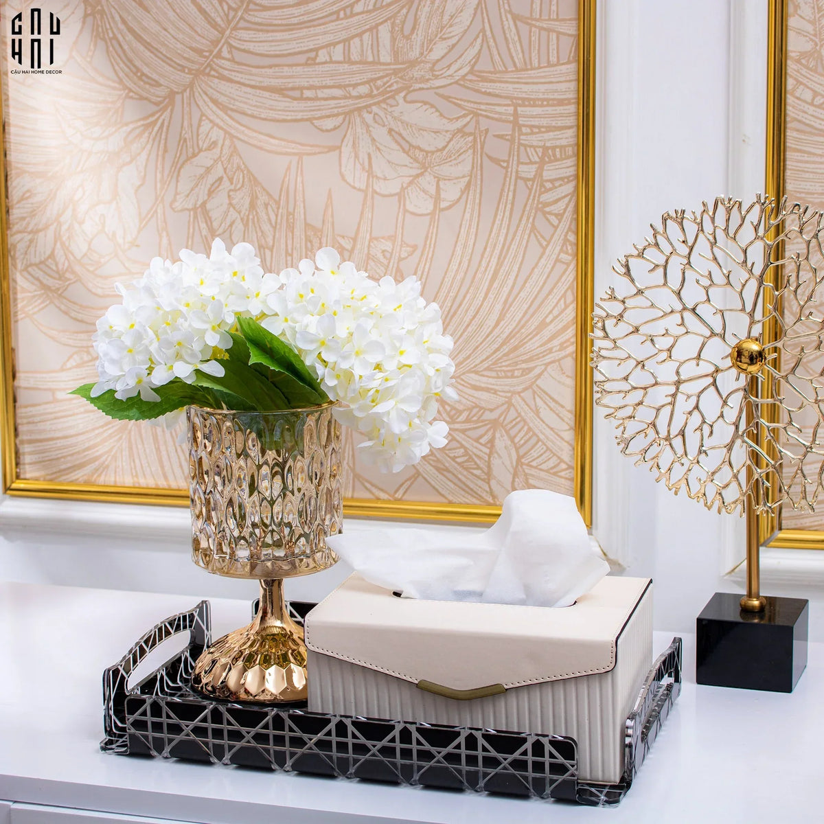 Maison Couture - Khay Acrylic Chữ Nhật Black Cannage Facetté Signature 23x36x4.5-KHAY TRANG TRÍ-CẬU HAI HOME DECOR