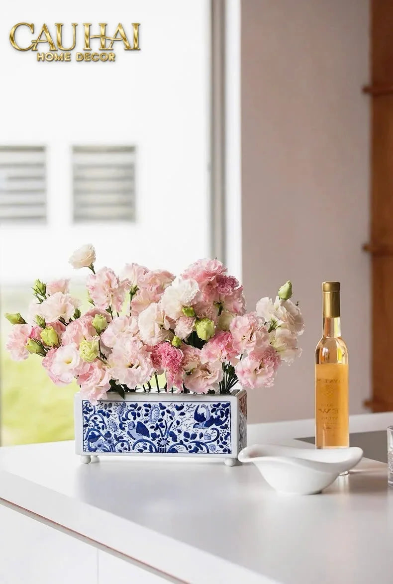 Maison Couture - Khay Bình Hoa Blue Indigo Indochine Héritage Floral Centerpiece Porcelain Trays 29.5 x 11-KHAY TRANG TRÍ-CẬU HAI HOME DECOR