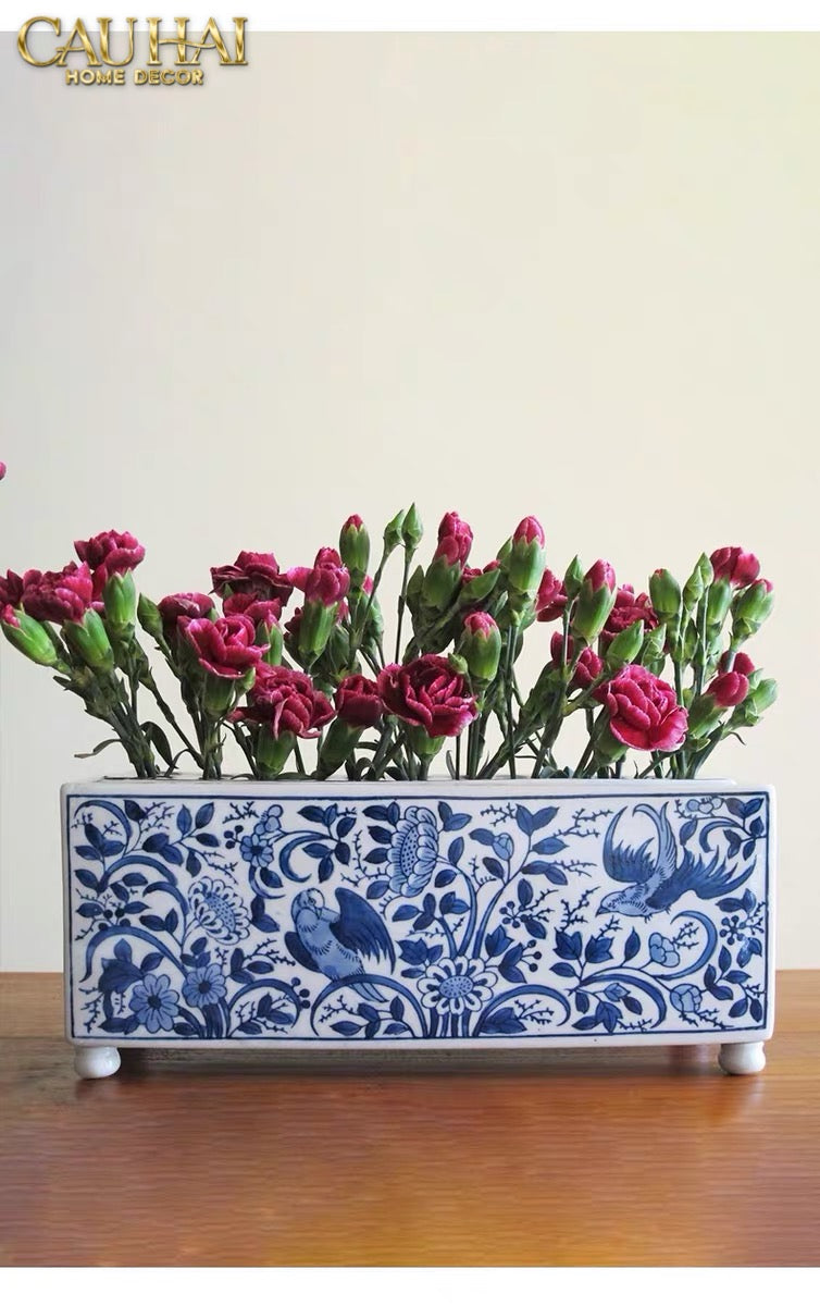 Maison Couture - Khay Bình Hoa Blue Indigo Indochine Héritage Floral Centerpiece Porcelain Trays 29.5 x 11-KHAY TRANG TRÍ-CẬU HAI HOME DECOR