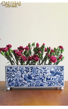 Maison Couture - Khay Bình Hoa Blue Indigo Indochine Héritage Floral Centerpiece Porcelain Trays 29.5 x 11-KHAY TRANG TRÍ-CẬU HAI HOME DECOR