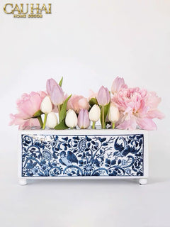 Maison Couture - Khay Bình Hoa Blue Indigo Indochine Héritage Floral Centerpiece Porcelain Trays 29.5 x 11-KHAY TRANG TRÍ-CẬU HAI HOME DECOR