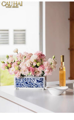 Maison Couture - Khay Bình Hoa Blue Indigo Indochine Héritage Floral Centerpiece Porcelain Trays 29.5 x 11-KHAY TRANG TRÍ-CẬU HAI HOME DECOR