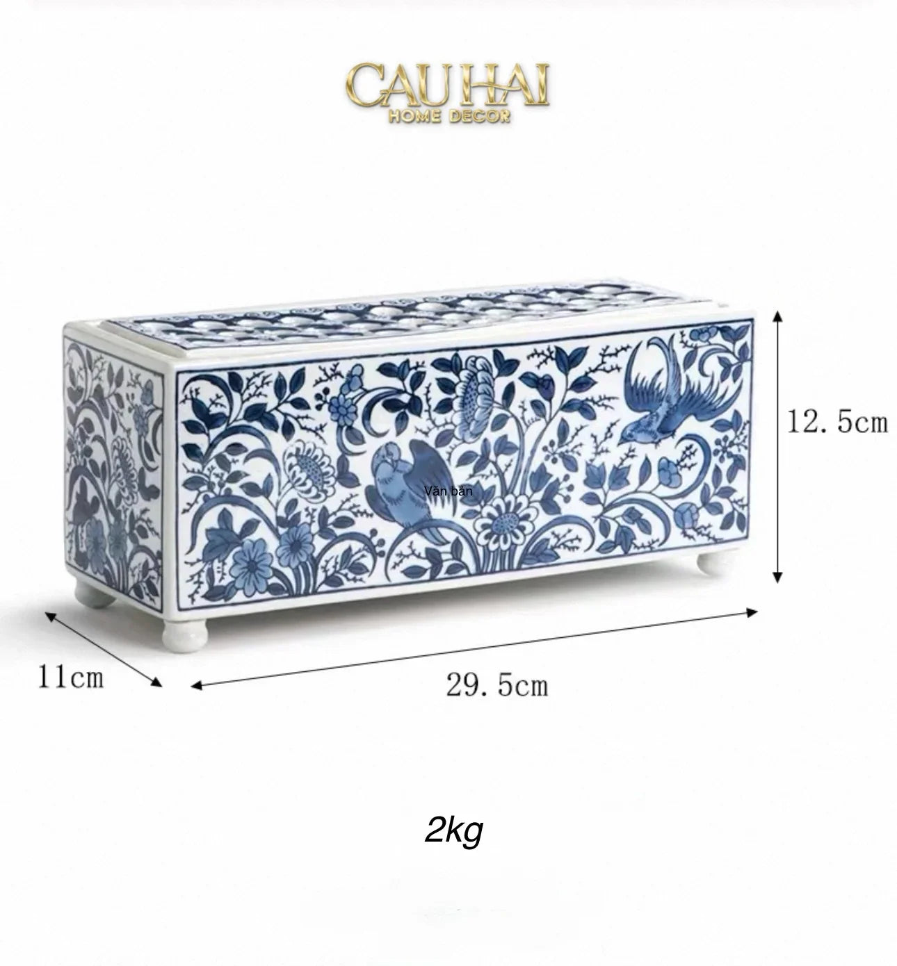 Maison Couture - Khay Bình Hoa Blue Indigo Indochine Héritage Floral Centerpiece Porcelain Trays 29.5 x 11-KHAY TRANG TRÍ-CẬU HAI HOME DECOR