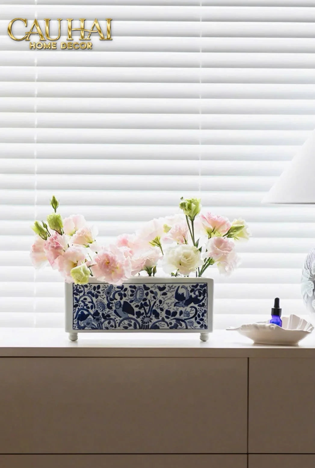 Maison Couture - Khay Bình Hoa Blue Indigo Indochine Héritage Floral Centerpiece Porcelain Trays 29.5 x 11-CẬU HAI HOME DECOR