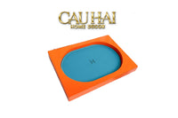 Maison Couture – Khay Chữ Nhật Gỗ Lót Da Équinoxe Cyan Helios-CẬU HAI HOME DECOR