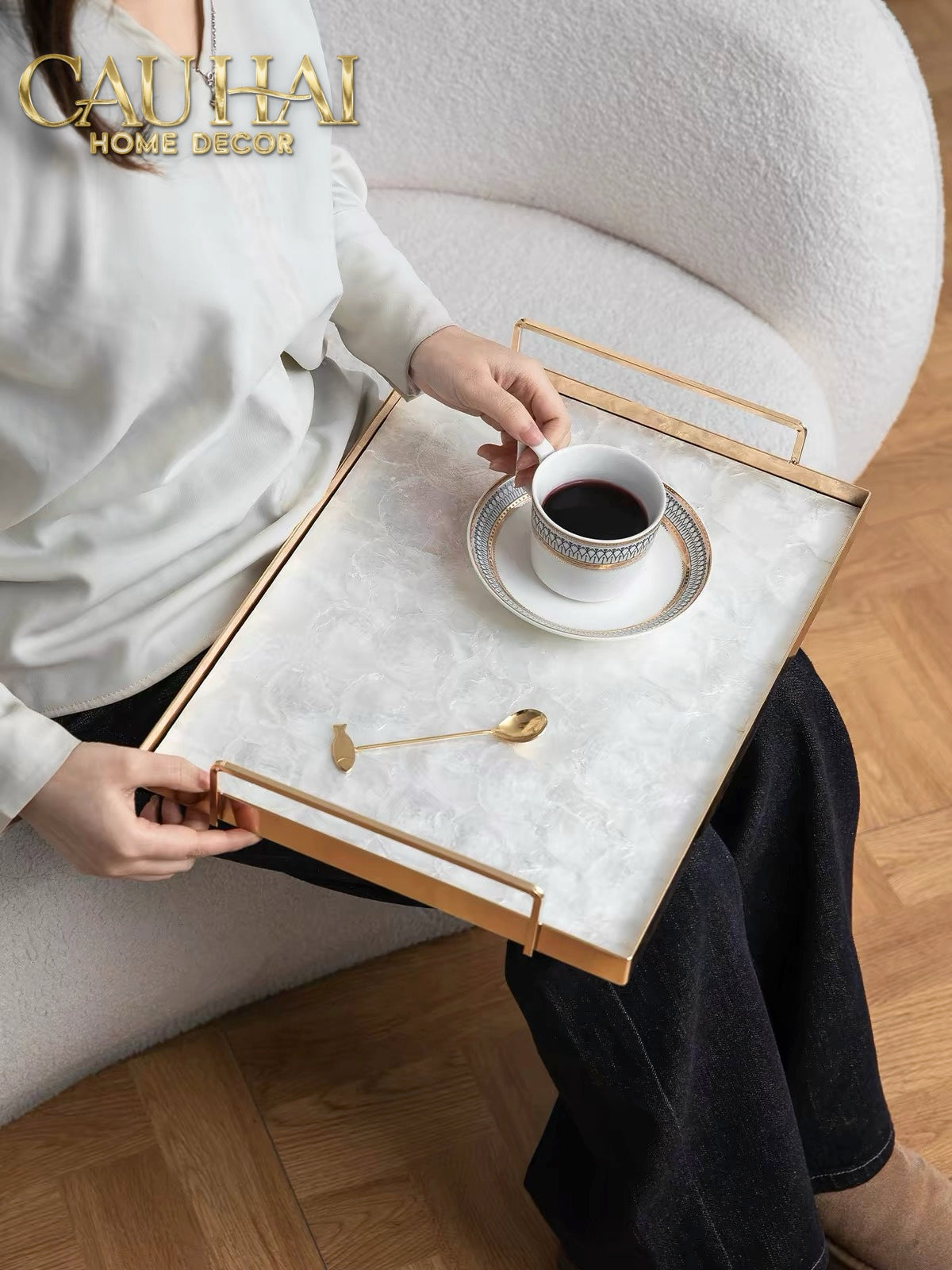 Maison Couture - Khay Chữ Nhật Xà Cừ - Plateau Perle Céleste Celestial Pearl Serving Tray 30*40-KHAY TRANG TRÍ-CẬU HAI HOME DECOR