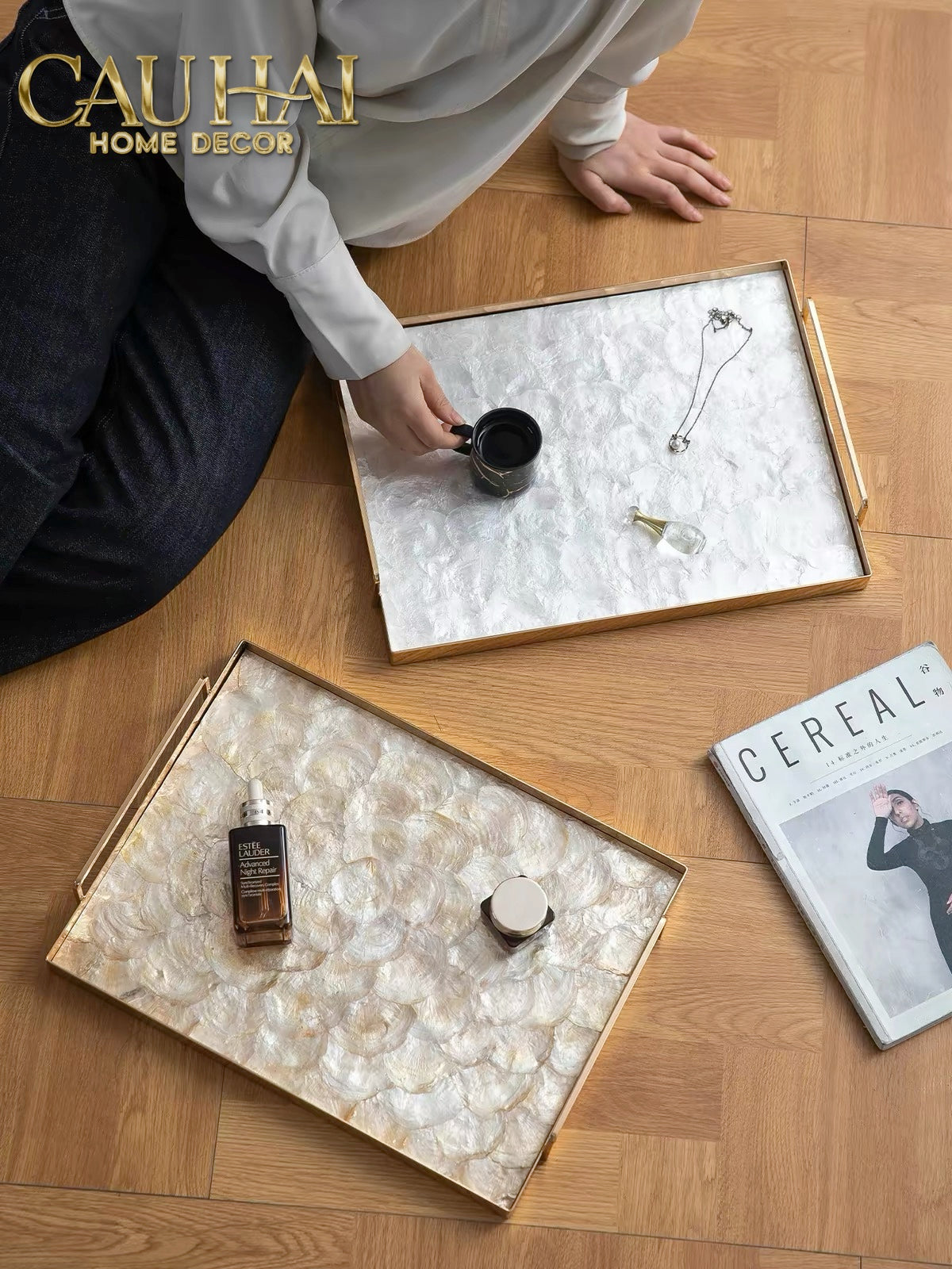 Maison Couture - Khay Chữ Nhật Xà Cừ - Plateau Perle Céleste Celestial Pearl Serving Tray 30*40-KHAY TRANG TRÍ-CẬU HAI HOME DECOR