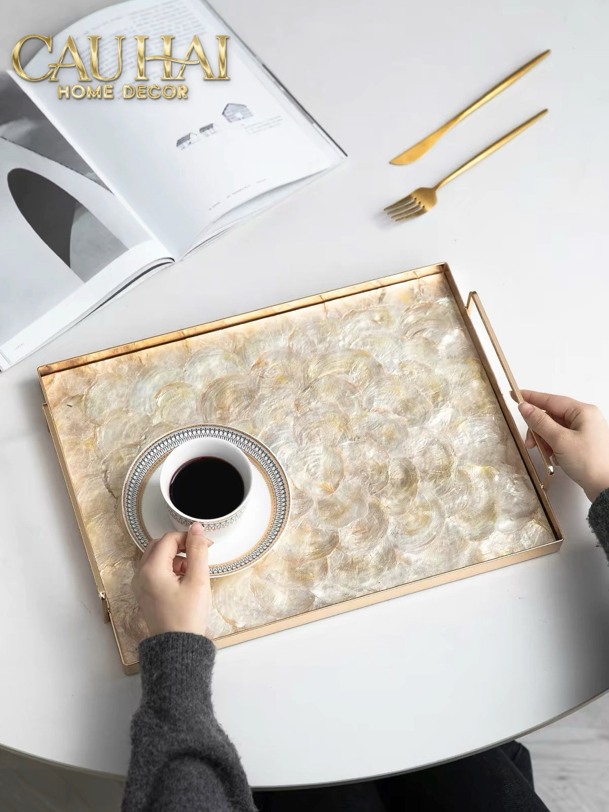 Maison Couture - Khay Chữ Nhật Xà Cừ - Plateau Perle Céleste Celestial Pearl Serving Tray 30*40-KHAY TRANG TRÍ-CẬU HAI HOME DECOR