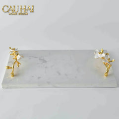 Maison Couture - Khay Đá Marble Chữ Nhật Haute Orchid Golden Branches Decorative Trays 22x37-CẬU HAI HOME DECOR