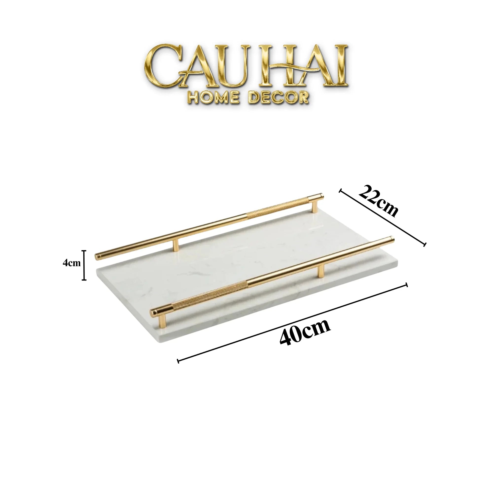 Maison Couture - Khay Đá Marble Chữ Nhật Pearl– Gold Ivory Handles 22×40-CẬU HAI HOME DECOR