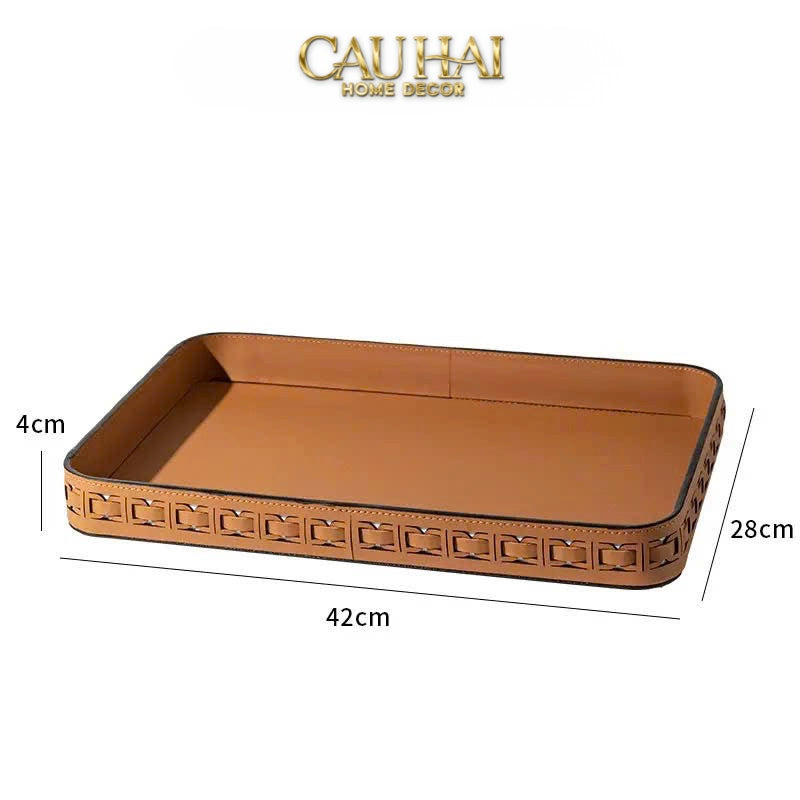 Maison Couture – Khay Da Utilitaire Effet Tressé – Cognac 28x42 - CẬU HAI HOME DECOR
