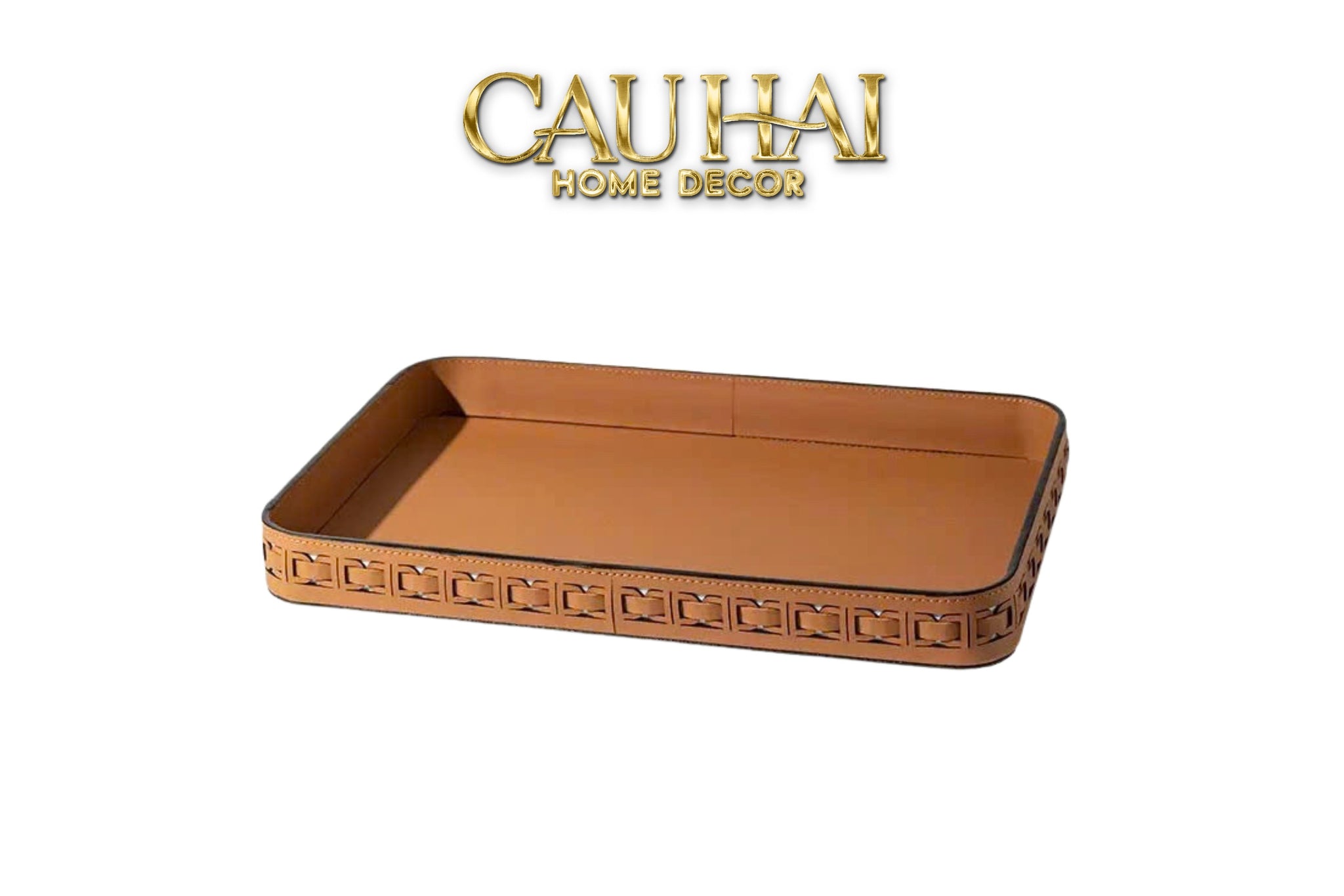 Maison Couture – Khay Da Utilitaire Effet Tressé – Cognac 28x42 - CẬU HAI HOME DECOR