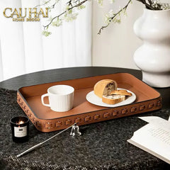 Maison Couture – Khay Da Utilitaire Effet Tressé – Cognac 28x42-CẬU HAI HOME DECOR