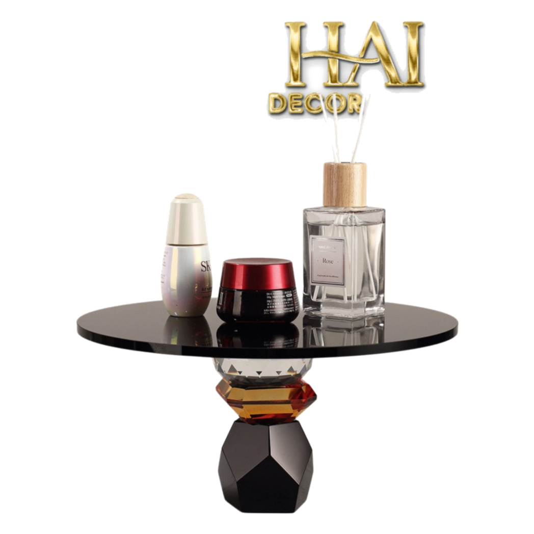 Maison Couture - Khay Đế Tròn Pha Lê Đen - Savoir Cristalleries Atélier Display Trays 30x30x15-KHAY TRANG TRÍ-CẬU HAI HOME DECOR