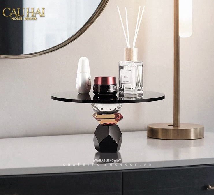 Maison Couture -  Khay Đế Tròn Pha Lê Đen - Savoir Cristalleries Atélier Display Trays 30x30x15