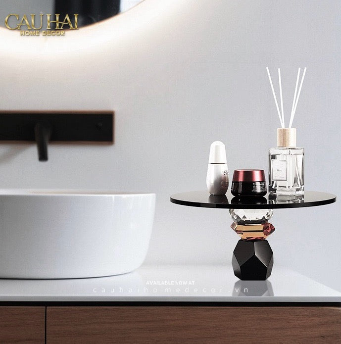 Maison Couture -  Khay Đế Tròn Pha Lê Đen - Savoir Cristalleries Atélier Display Trays 30x30x15