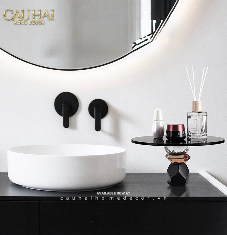 Maison Couture -  Khay Đế Tròn Pha Lê Đen - Savoir Cristalleries Atélier Display Trays 30x30x15