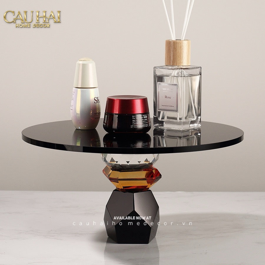 Maison Couture -  Khay Đế Tròn Pha Lê Đen - Savoir Cristalleries Atélier Display Trays 30x30x15