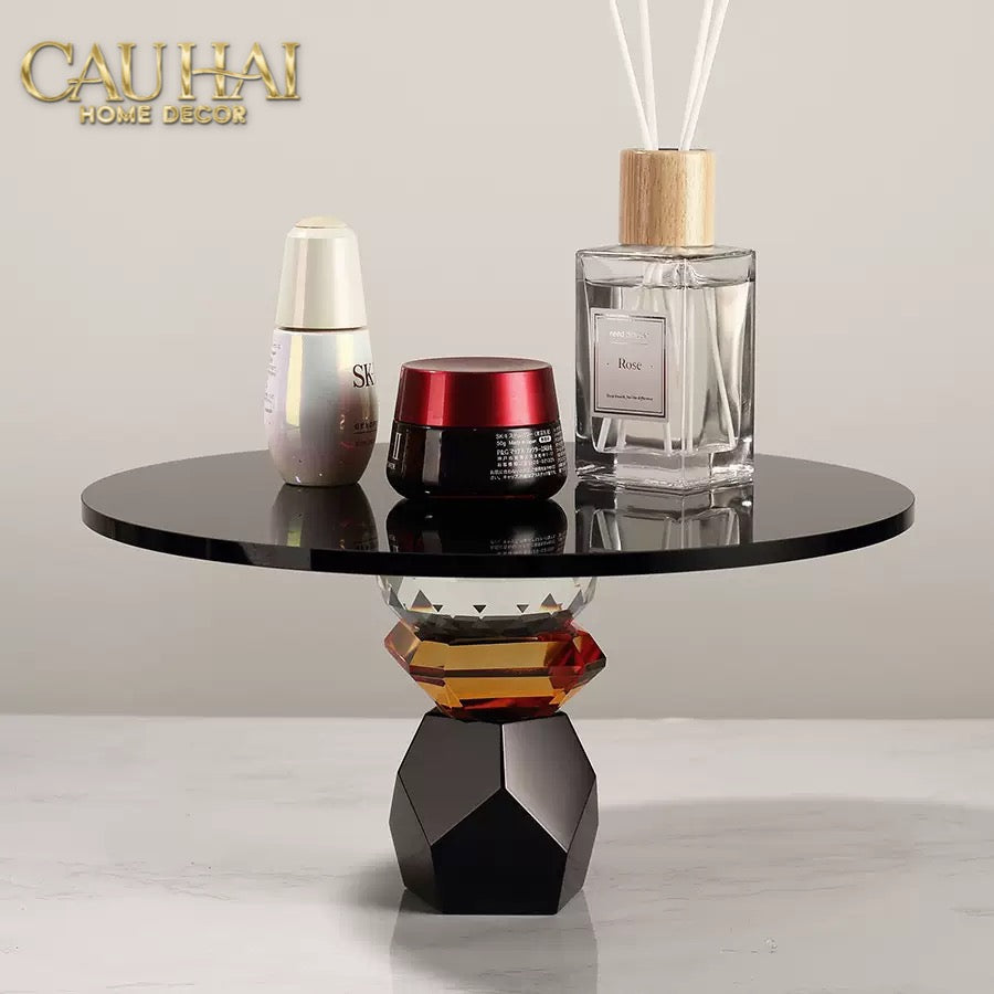 Maison Couture -  Khay Đế Tròn Pha Lê Đen - Savoir Cristalleries Atélier Display Trays 30x30x15