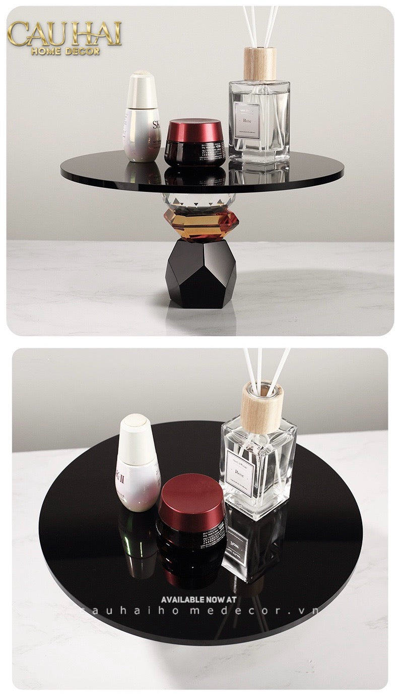 Maison Couture -  Khay Đế Tròn Pha Lê Đen - Savoir Cristalleries Atélier Display Trays 30x30x15