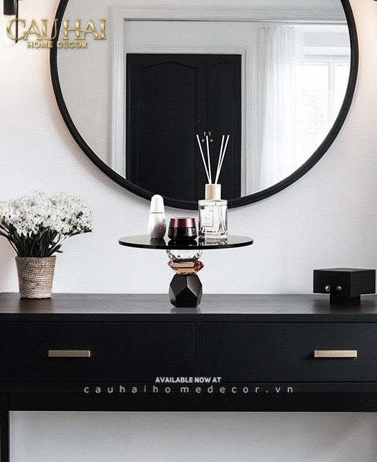 Maison Couture -  Khay Đế Tròn Pha Lê Đen - Savoir Cristalleries Atélier Display Trays 30x30x15
