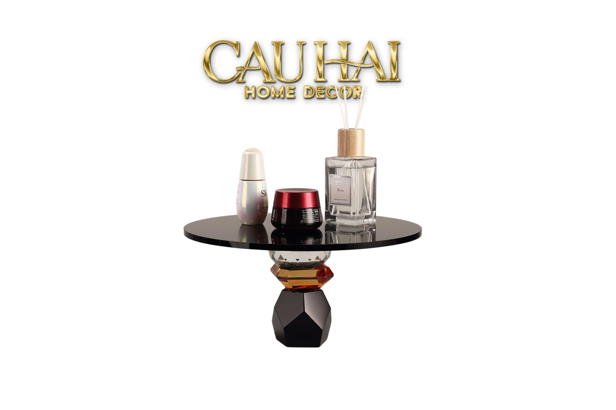 Maison Couture -  Khay Đế Tròn Pha Lê Đen - Savoir Cristalleries Atélier Display Trays 30x30x15
