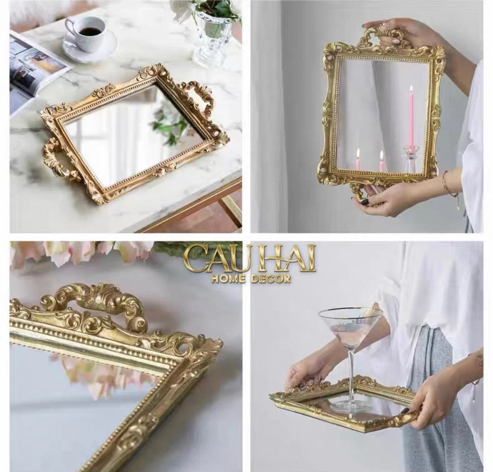 Maison Couture - Khay Gương Chữ Nhật V Class Barocco Frame Rectangular Trays Size 38-CẬU HAI HOME DECOR