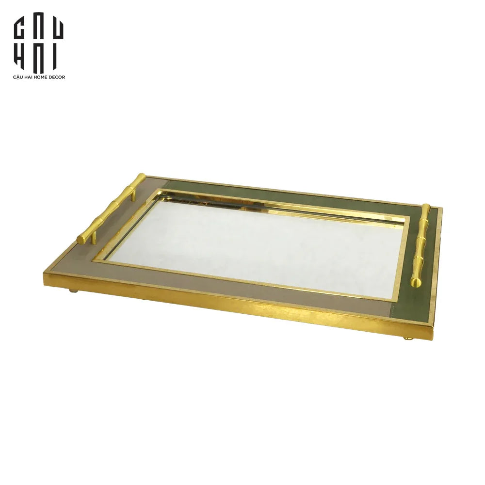 Maison Couture - Khay Gương Chữ Nhật Viền Da Luxe Leather Edge Briton Spéciale Édition 34x47x6-KHAY TRANG TRÍ-CẬU HAI HOME DECOR