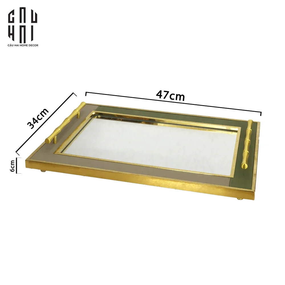 Maison Couture - Khay Gương Chữ Nhật Viền Da Luxe Leather Edge Briton Spéciale Édition 34x47x6-KHAY TRANG TRÍ-CẬU HAI HOME DECOR