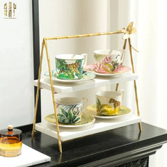 Maison Couture - Khay Kệ 2 Tầng Bằng Đồng Đá Marble Papillon Lumière Tiered Organizer 16.5x33.5x34-CẬU HAI HOME DECOR