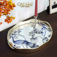 Maison Couture - Khay Tròn Khổng Tước Mirror Plateau Oval Paon Oriental 30X38-KHAY TRANG TRÍ-CẬU HAI HOME DECOR