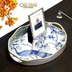 Maison Couture - Khay Tròn Khổng Tước Mirror Plateau Oval Paon Oriental 30X38-KHAY TRANG TRÍ-CẬU HAI HOME DECOR