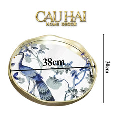 Maison Couture - Khay Tròn Khổng Tước Mirror Plateau Oval Paon Oriental 30X38-KHAY TRANG TRÍ-CẬU HAI HOME DECOR