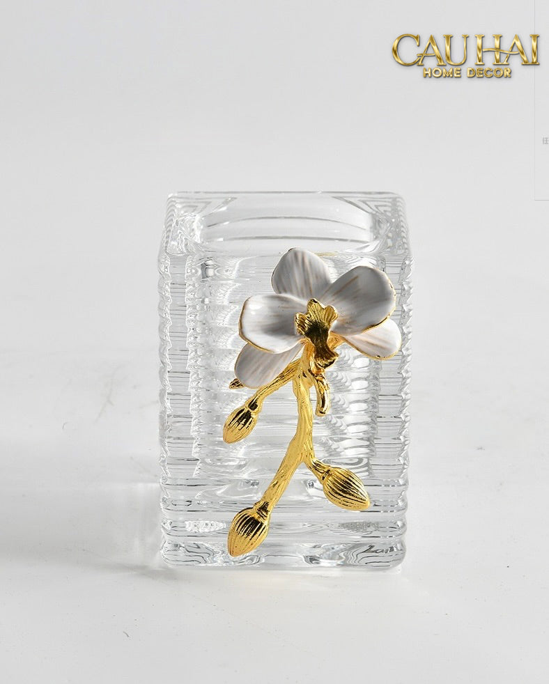 Maison Couture – Lọ Đựng Cọ Haute Orchid Golden Branches Brush Holder-Lọ Tăm bông - Bathroom Vanity-CẬU HAI HOME DECOR