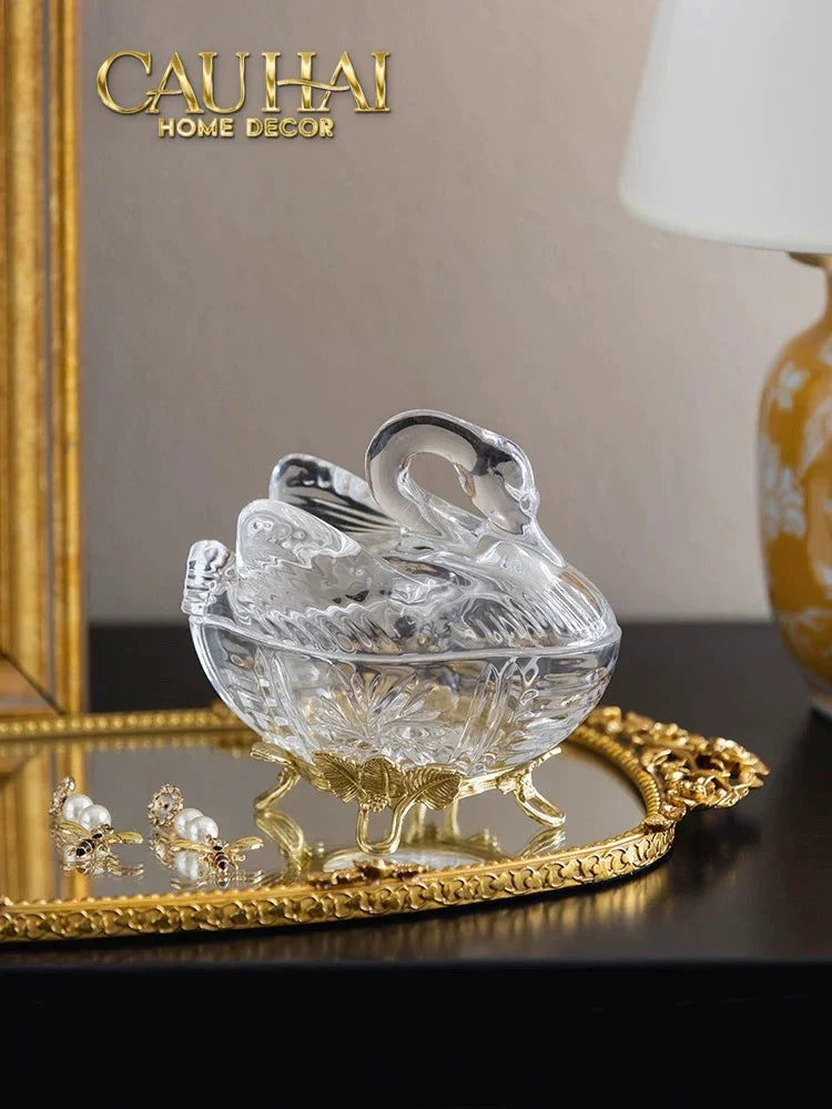 Maison Couture - Lọ Kẹo Thiên Nga Pha Lê Đế Đồng - Swan De L’Athènes Cristalleries Bonbonnière 9x13.7x14-CẬU HAI HOME DECOR