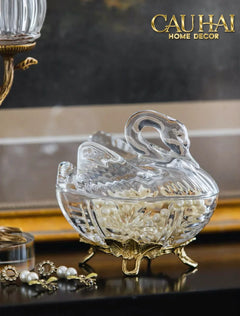 Maison Couture - Lọ Kẹo Thiên Nga Pha Lê Đế Đồng - Swan De L’Athènes Cristalleries Bonbonnière 9x13.7x14-CẬU HAI HOME DECOR