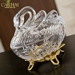 Maison Couture - Lọ Kẹo Thiên Nga Pha Lê Đế Đồng - Swan De L’Athènes Cristalleries Bonbonnière 9x13.7x14-CẬU HAI HOME DECOR