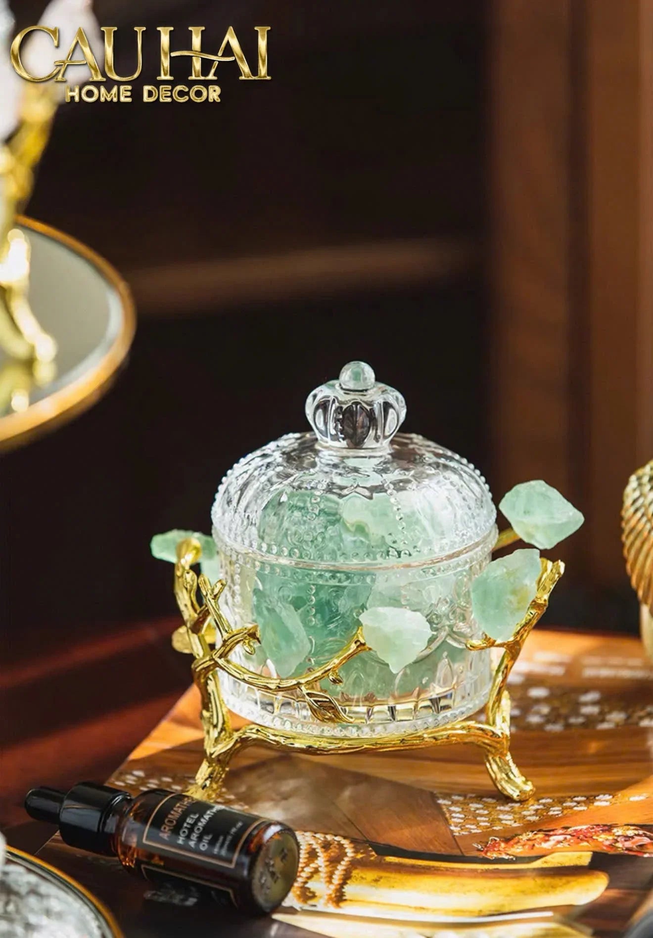 Maison Couture - Lọ Pha Lê Đá Thạch Anh Delight Cristallerie - Aventurine Quartz 14x11-HŨ TRANG TRÍ-CẬU HAI HOME DECOR