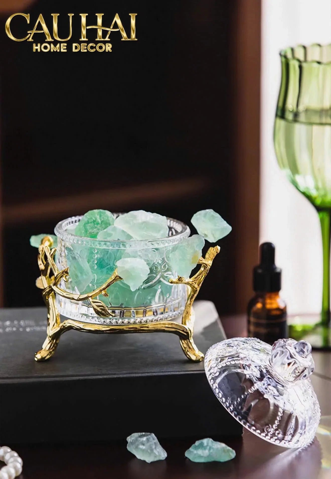 Maison Couture - Lọ Pha Lê Đá Thạch Anh Delight Cristallerie - Aventurine Quartz 14x11-HŨ TRANG TRÍ-CẬU HAI HOME DECOR