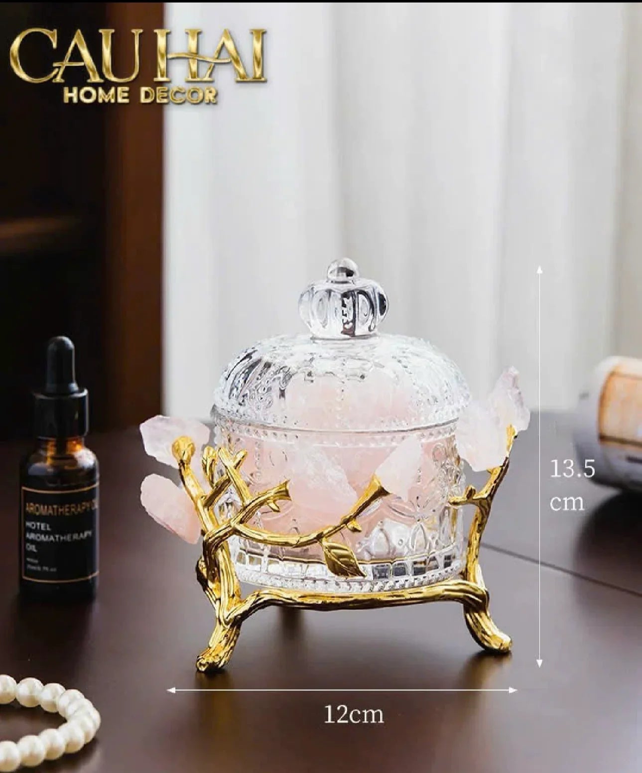 Maison Couture - Lọ Pha Lê Đá Thạch Anh Hồng Delight Cristalleries - Rose Quartz 15x13.5-CẬU HAI HOME DECOR
