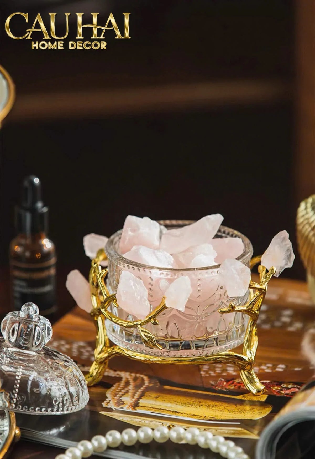 Maison Couture - Lọ Pha Lê Đá Thạch Anh Hồng Delight Cristalleries - Rose Quartz 15x13.5-HŨ TRANG TRÍ-Đối tác tại Trung Quốc theo từng đơn đặt hàng-CẬU HAI HOME DECOR