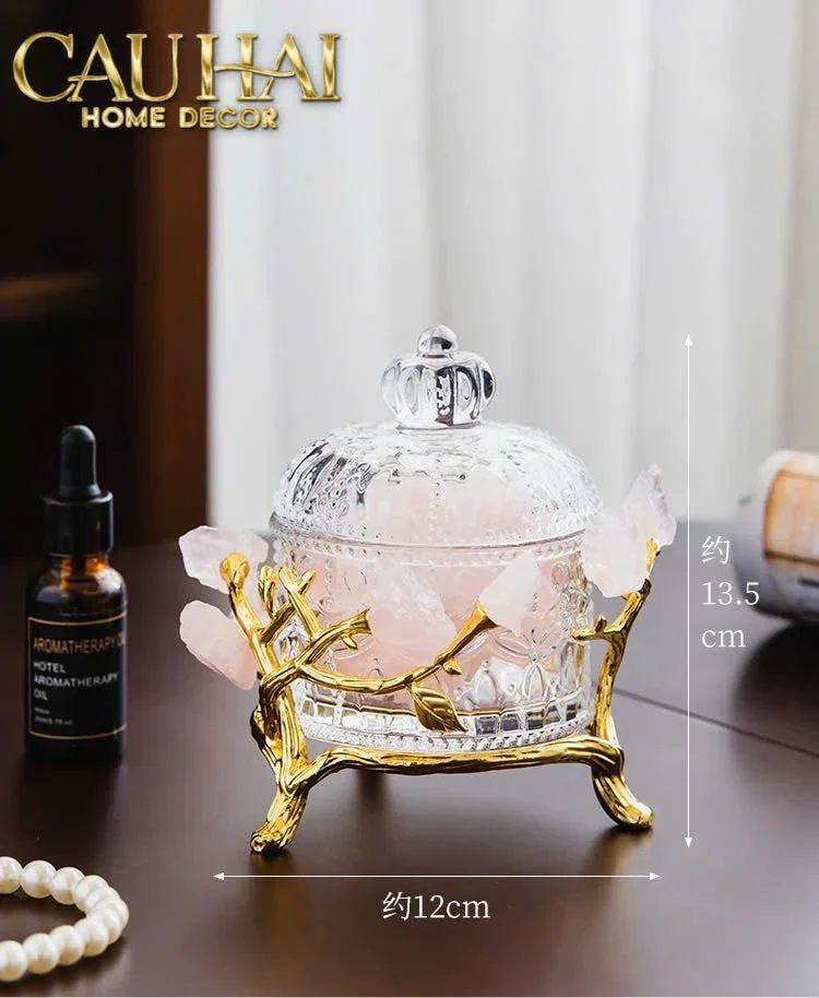 Maison Couture - Lọ Pha Lê Đá Thạch Anh Hồng Delight Cristalleries - Rose Quartz 15x13.5-HŨ TRANG TRÍ-Đối tác tại Trung Quốc theo từng đơn đặt hàng-CẬU HAI HOME DECOR