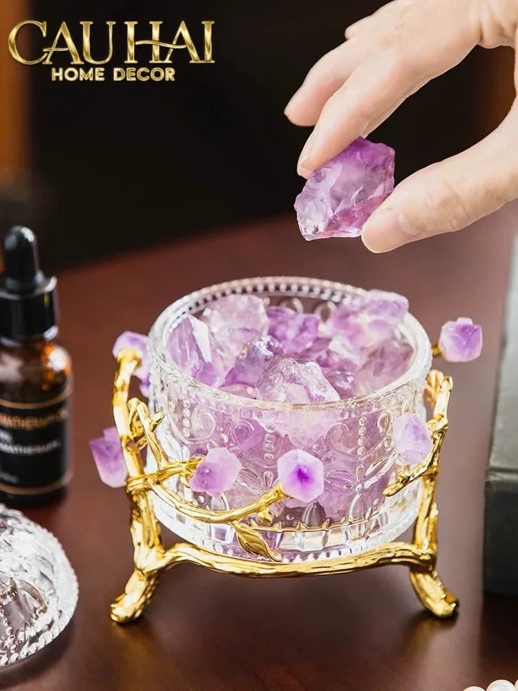 Maison Couture - Lọ Pha Lê Đá Thạch Anh Tím Delight Cristalleries - Amethyst Quartz 15x13.5-CẬU HAI HOME DECOR
