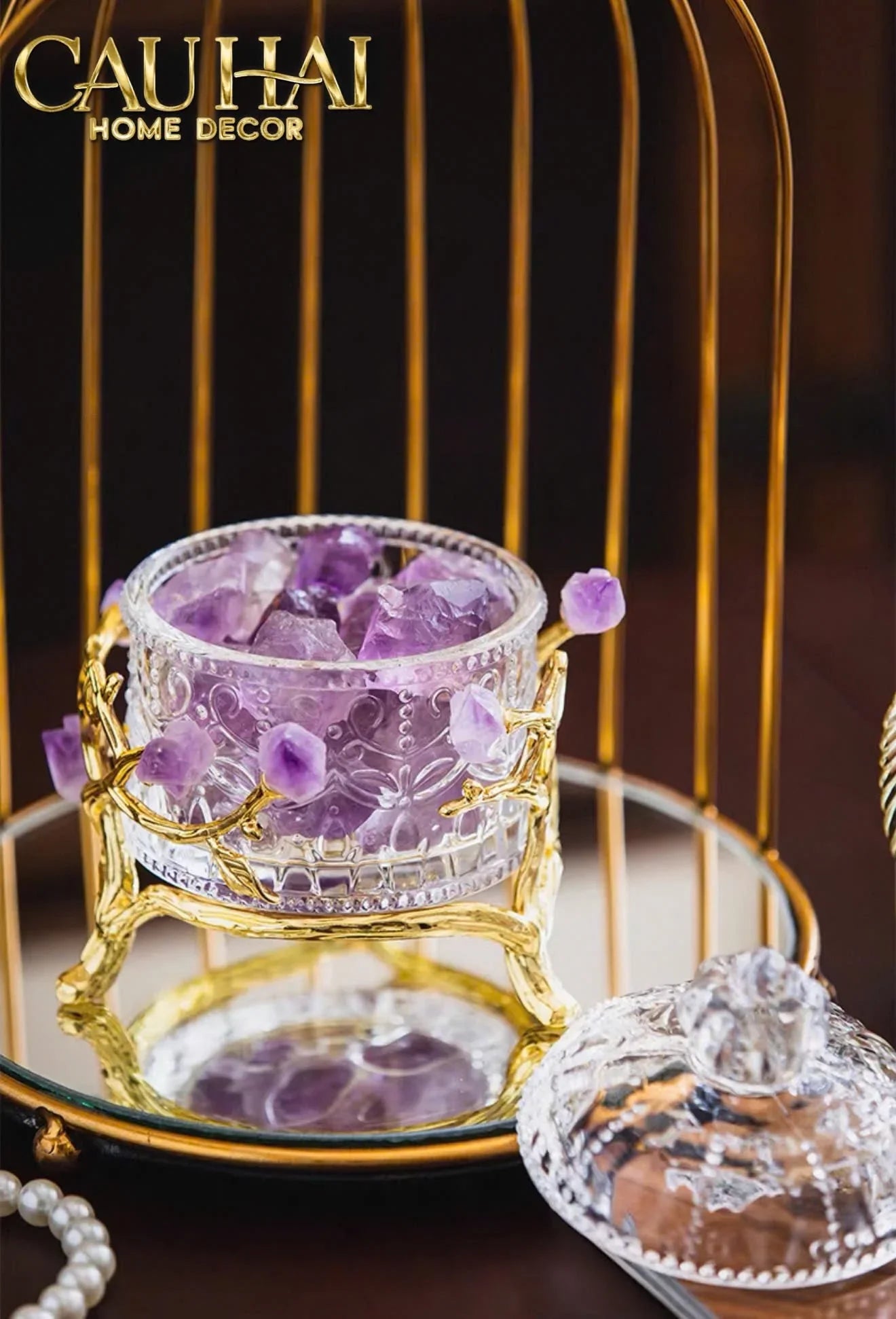 Maison Couture - Lọ Pha Lê Đá Thạch Anh Tím Delight Cristalleries - Amethyst Quartz 15x13.5-CẬU HAI HOME DECOR