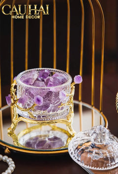 Maison Couture - Lọ Pha Lê Đá Thạch Anh Tím Delight Cristalleries - Amethyst Quartz 15x13.5-CẬU HAI HOME DECOR