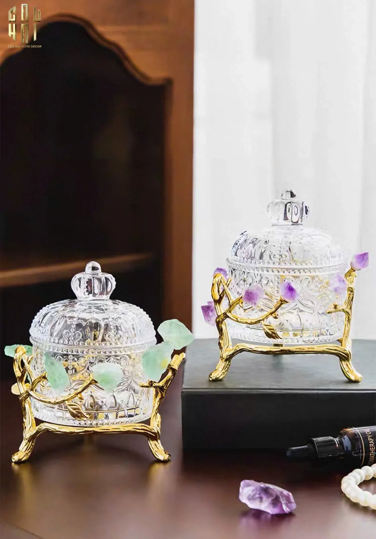 Maison Couture - Lọ Pha Lê Đá Thạch Anh Tím Delight Cristalleries - Amethyst Quartz 15x13.5-HŨ TRANG TRÍ-CẬU HAI HOME DECOR